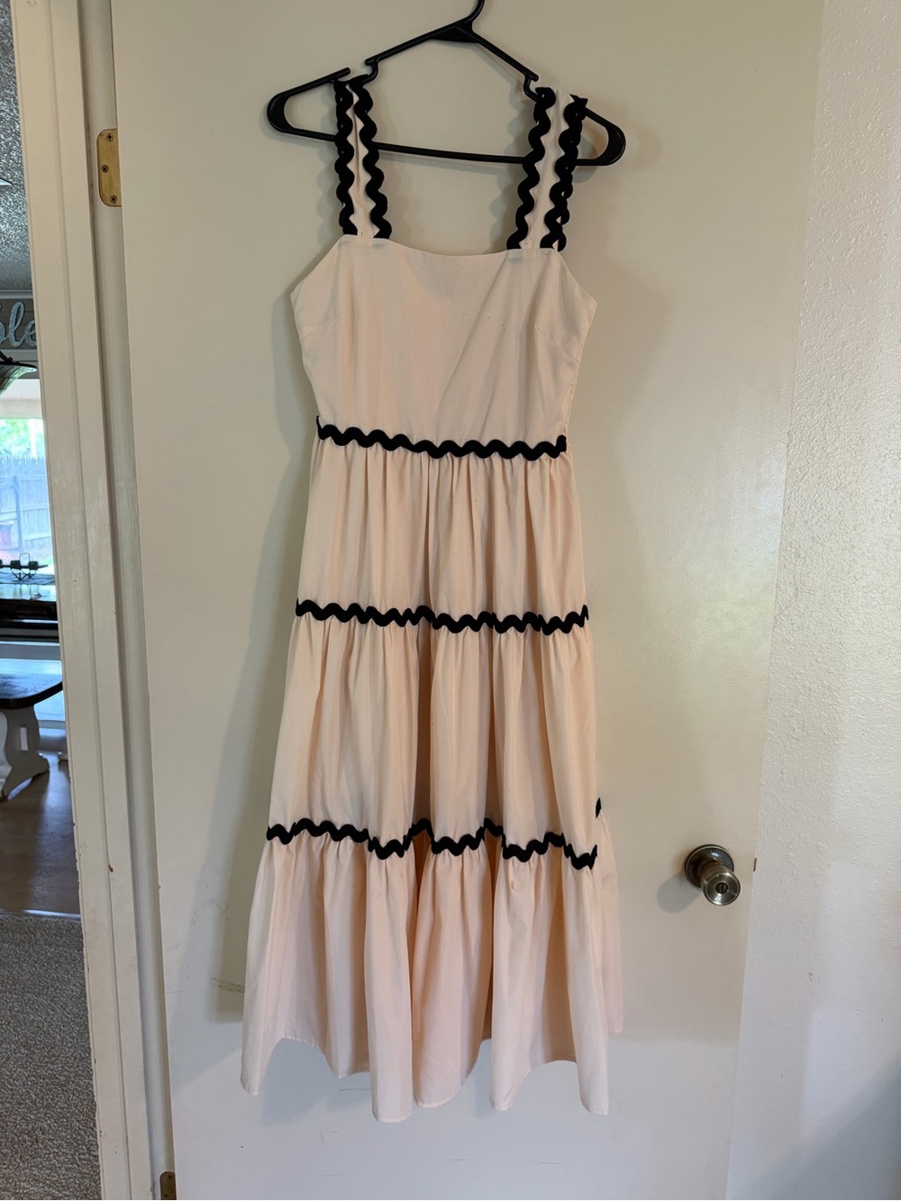 entro Cream Maxi Dress with Black Scallop Trim
